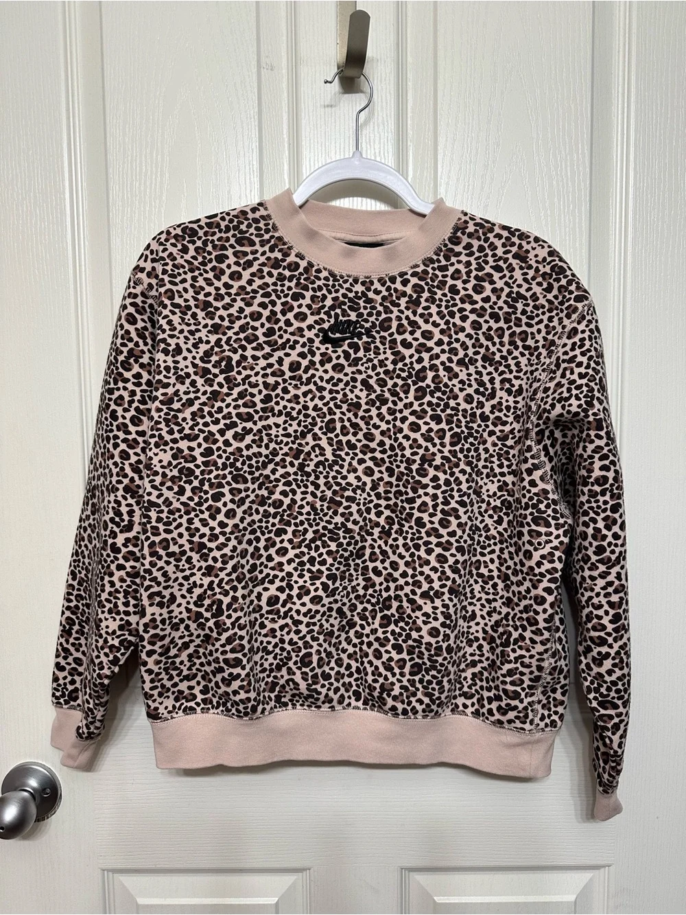 Nike Women's Leopard Print Crewneck Sweater - Beige & Black